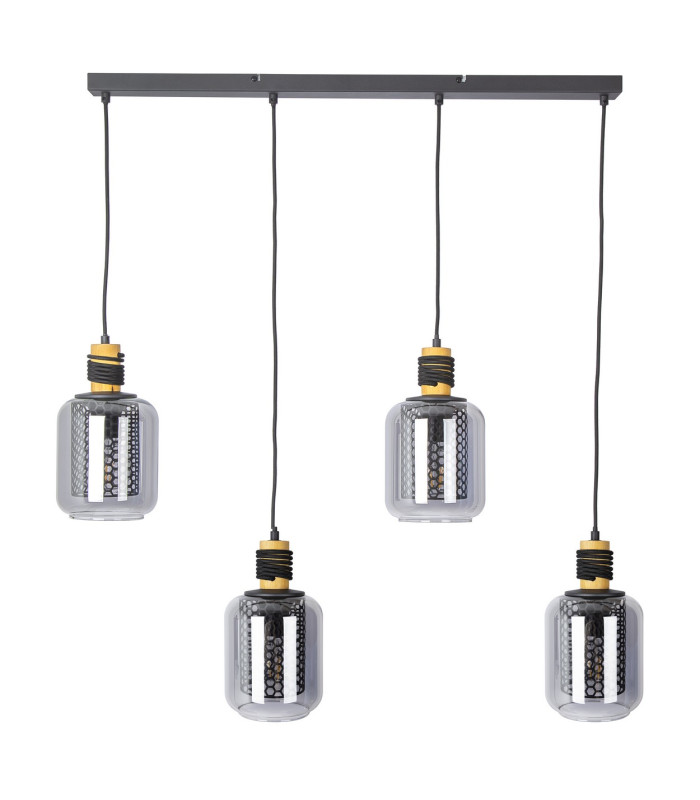Ando Bar Pendant Ceiling Light Black Smoke Glass Shade 4x E27-1