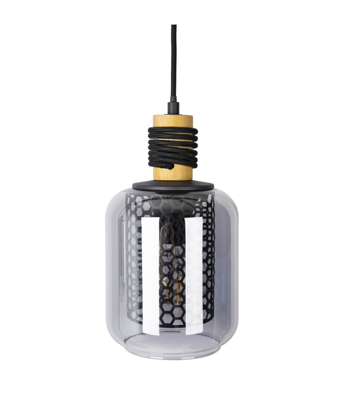 Ando Bar Pendant Ceiling Light Black Smoke Glass Shade 4x E27-2