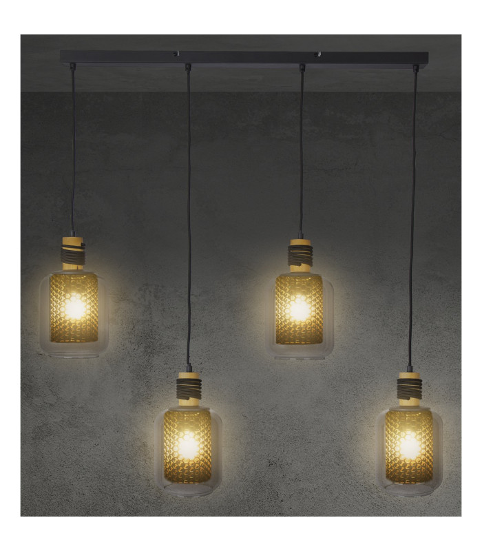 Ando Bar Pendant Ceiling Light Black Smoke Glass Shade 4x E27-5