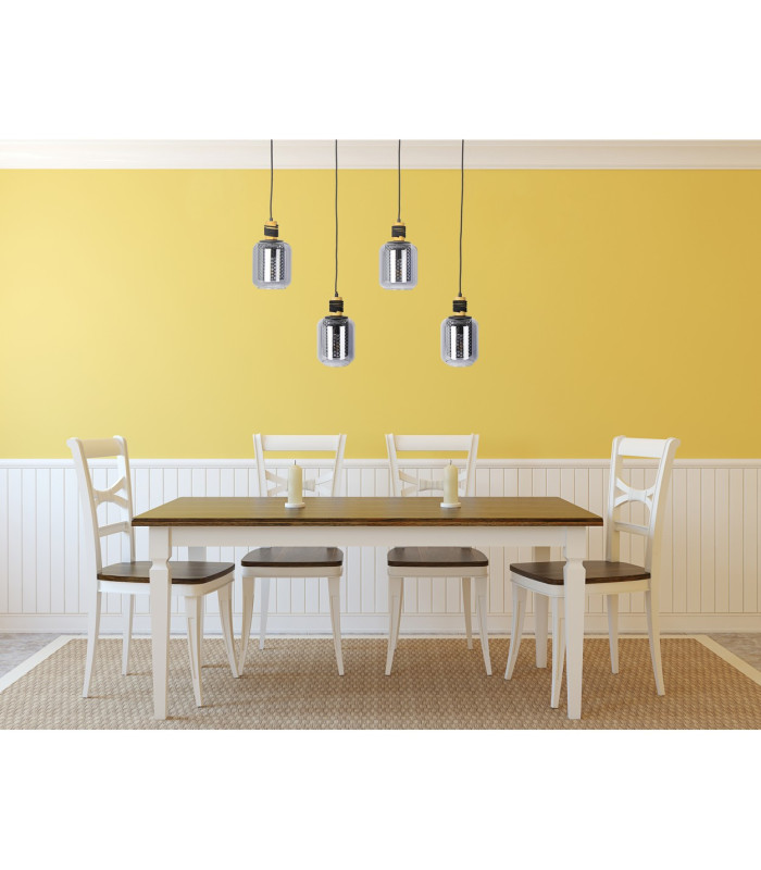 Ando Bar Pendant Ceiling Light Black Smoke Glass Shade 4x E27-6