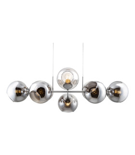 Pilar Bar Pendant Ceiling Light Nickel Matt Smoke Glass Shade 8x E27-1