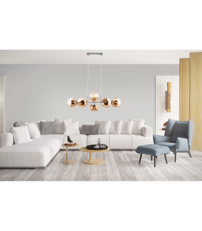 Pilar Bar Pendant Ceiling Light Nickel Matt Amber Glass Shade 8x E27-2
