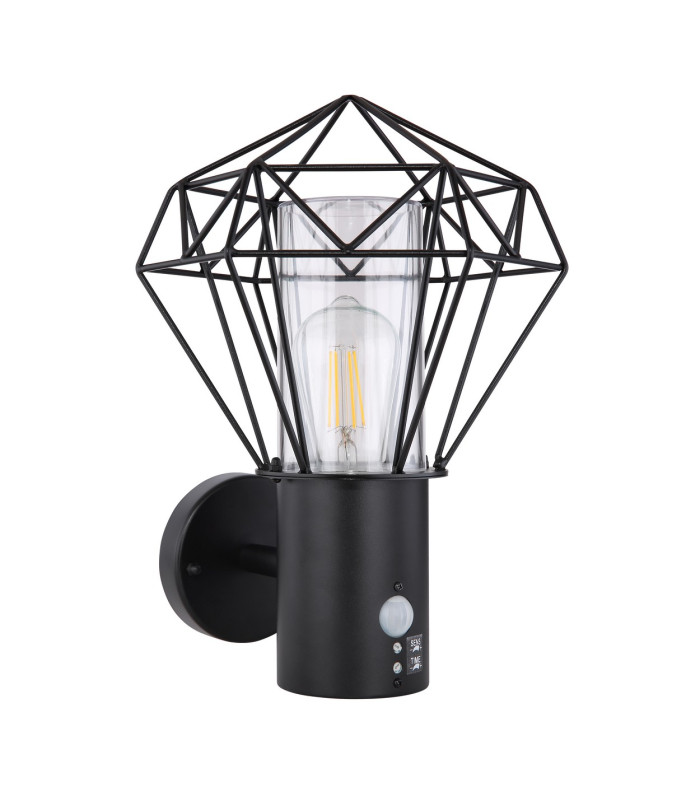 Horace PIR Outdoor Wall Lamp Black IP44 1x E27 2700K-2