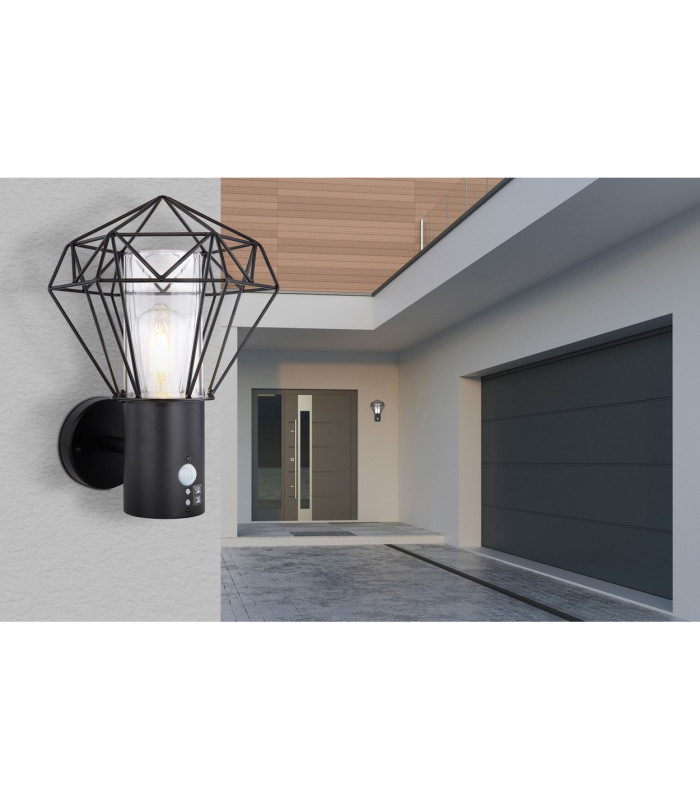 Horace PIR Outdoor Wall Lamp Black IP44 1x E27 2700K-6