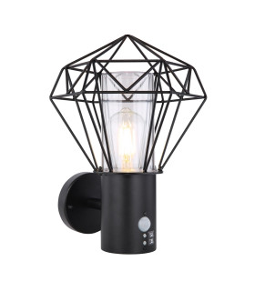 Horace PIR Outdoor Wall Lamp Black IP44 1x E27-1