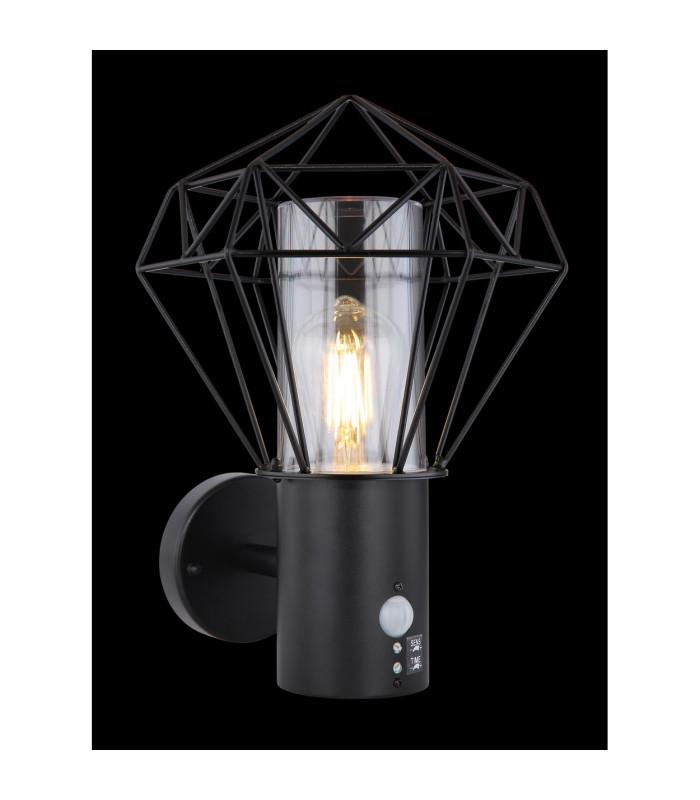 Horace PIR Outdoor Wall Lamp Black IP44 1x E27-4