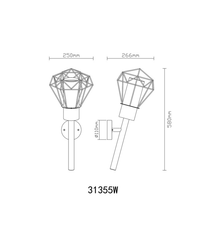 Horace Torch Outdoor Wall Lamp Black IP44 1x E27-8