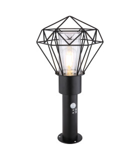 Horace PIR Outdoor Pedestal Light Black IP44 1x E27-1