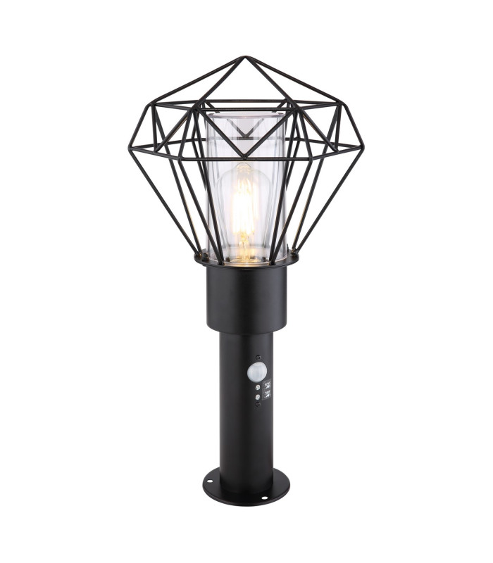 Horace PIR Outdoor Pedestal Light Black IP44 1x E27-1