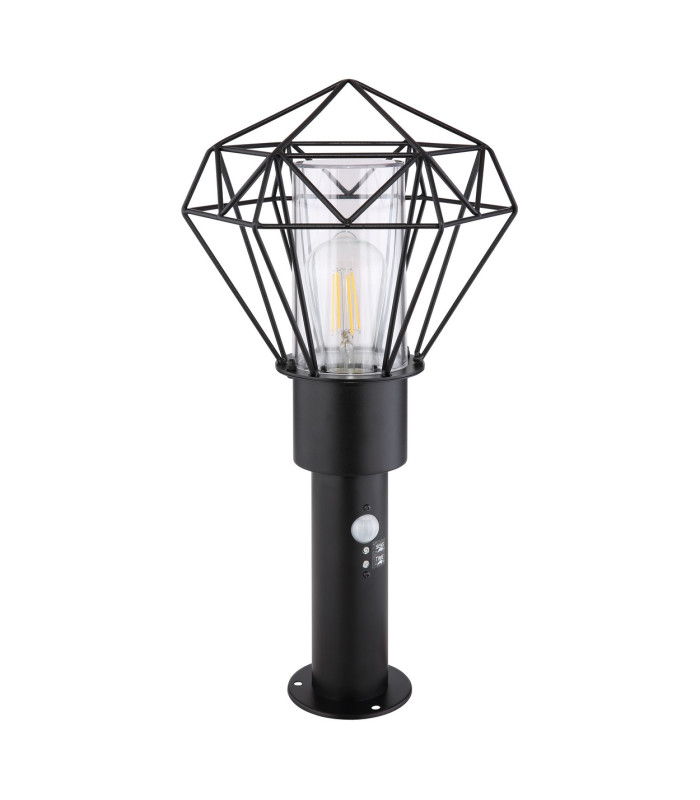 Horace PIR Outdoor Pedestal Light Black IP44 1x E27-2