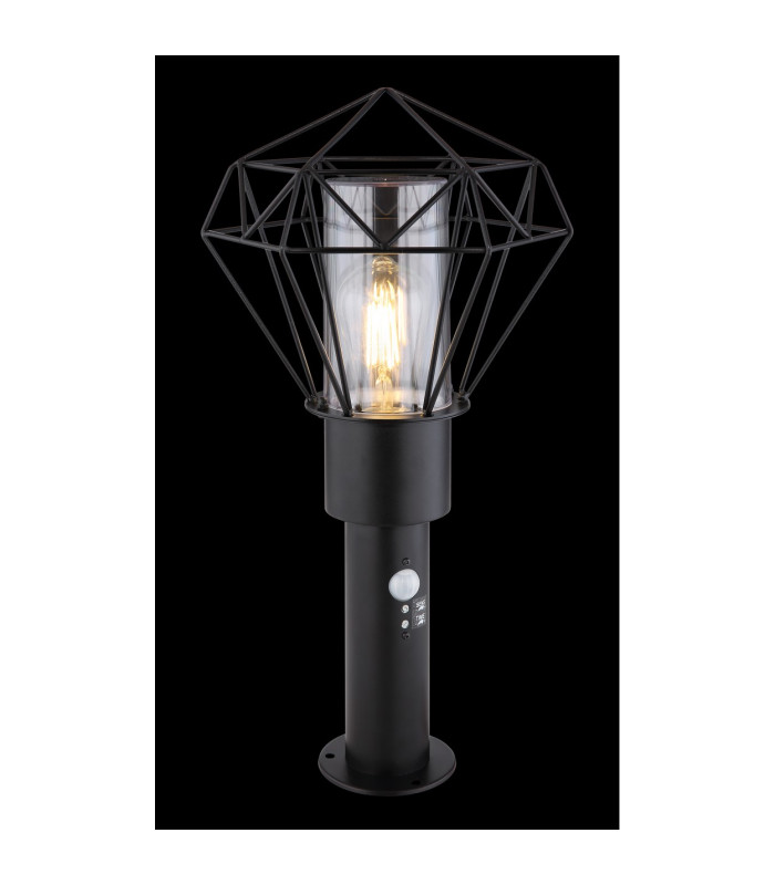 Horace PIR Outdoor Pedestal Light Black IP44 1x E27-4