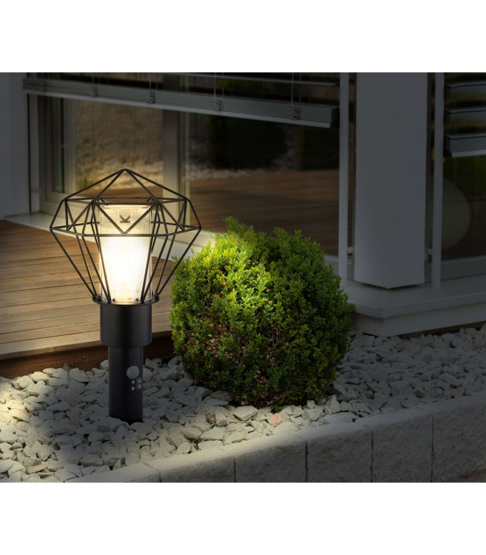 Horace PIR Outdoor Pedestal Light Black IP44 1x E27-8