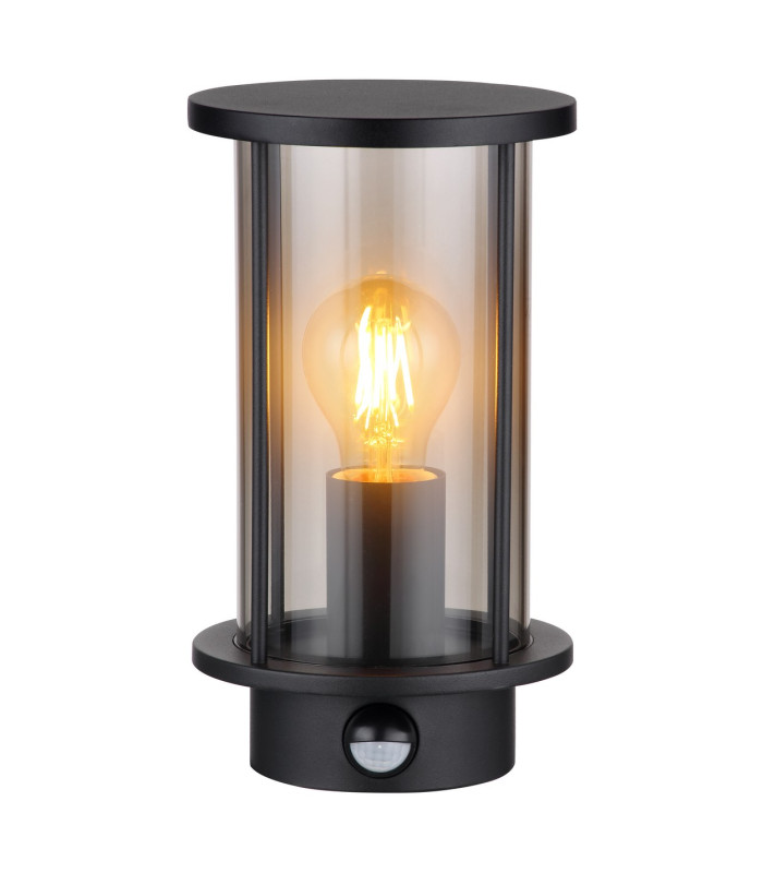 Gracey Outdoor Wall Lantern Matt Black IP54 Smoke Glass Shade 1x E27 Dawn Dusk Sensor-3