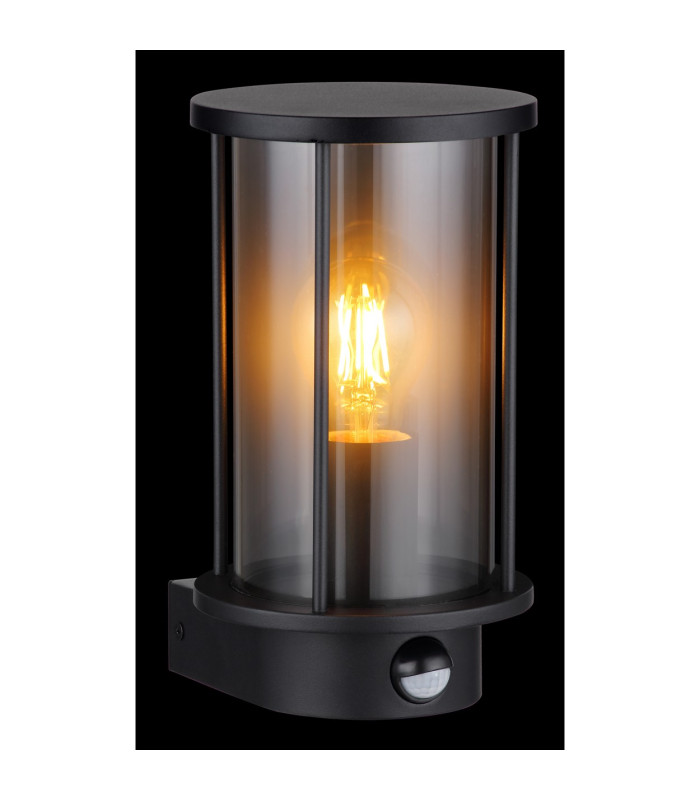 Gracey Outdoor Wall Lantern Matt Black IP54 Smoke Glass Shade 1x E27 Dawn Dusk Sensor-4