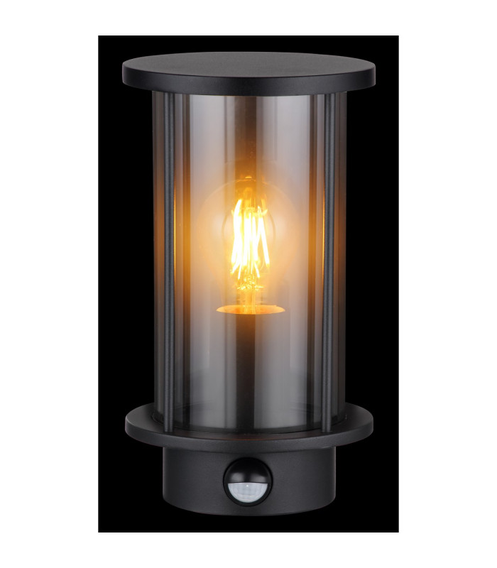 Gracey Outdoor Wall Lantern Matt Black IP54 Smoke Glass Shade 1x E27 Dawn Dusk Sensor-5