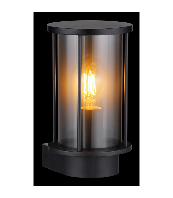 Gracey Outdoor Wall Lantern Matt Black IP54 Smoke Glass Shade 1x E27-4