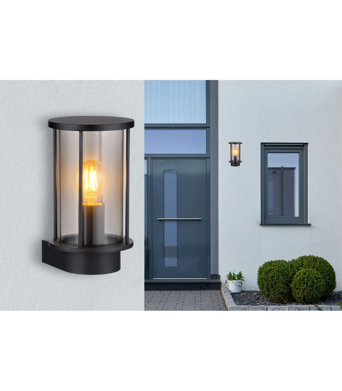 Gracey Outdoor Wall Lantern Matt Black IP54 Smoke Glass Shade 1x E27-6