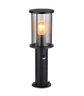 Gracey Outdoor Pedestal Light Matt Black IP54 Smoke Glass Shade 1x E27 Dawn Dusk Sensor-1