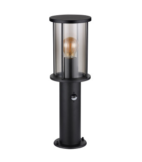 Gracey Outdoor Pedestal Light Matt Black IP54 Smoke Glass Shade 1x E27 Dawn Dusk Sensor-2