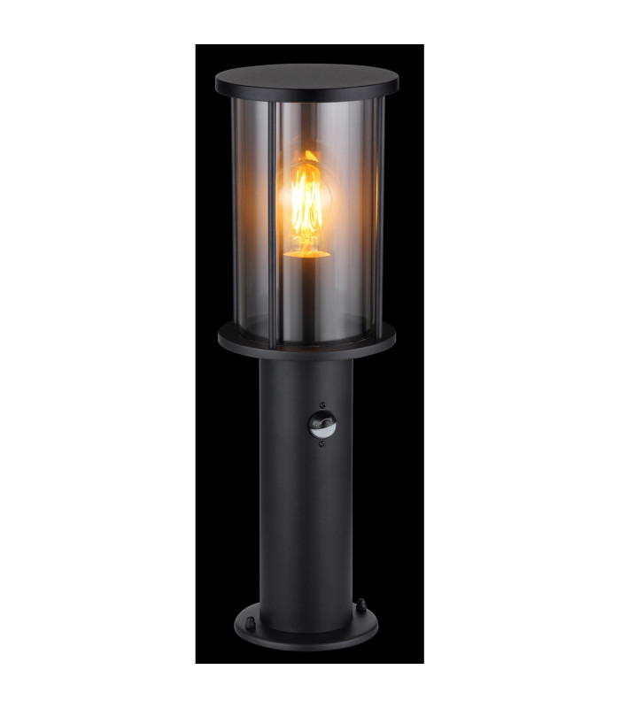 Gracey Outdoor Pedestal Light Matt Black IP54 Smoke Glass Shade 1x E27 Dawn Dusk Sensor-3