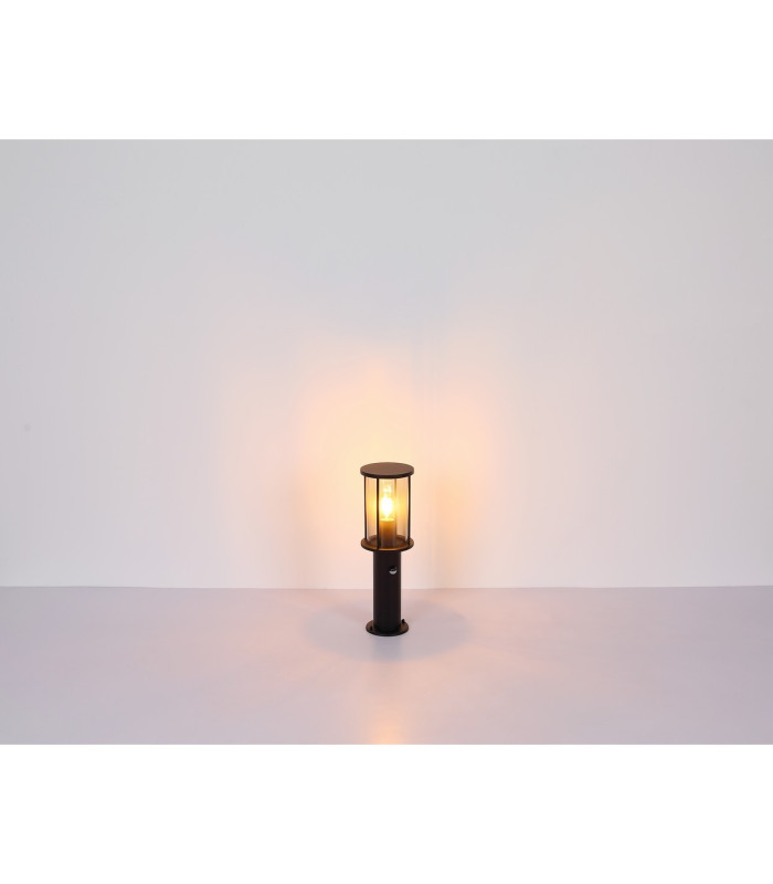 Gracey Outdoor Pedestal Light Matt Black IP54 Smoke Glass Shade 1x E27 Dawn Dusk Sensor-5