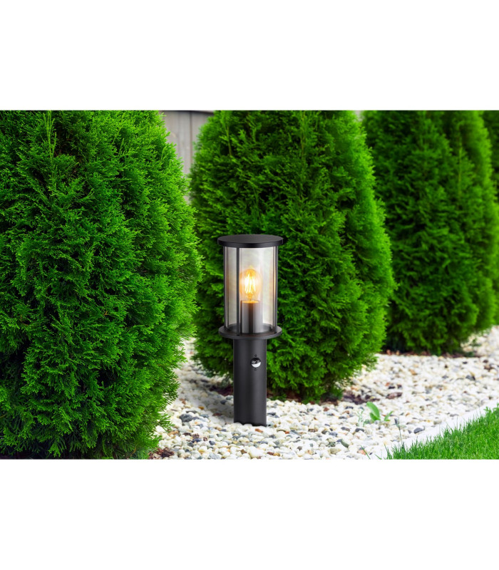 Gracey Outdoor Pedestal Light Matt Black IP54 Smoke Glass Shade 1x E27 Dawn Dusk Sensor-7