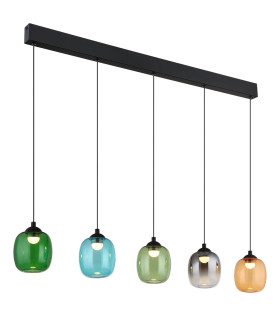 Minara Bar Pendant Ceiling Light Matt Black Glass Shade 5x LED 3000K-1