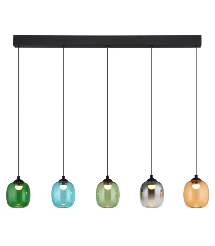 Minara Bar Pendant Ceiling Light Matt Black Glass Shade 5x LED 3000K-3
