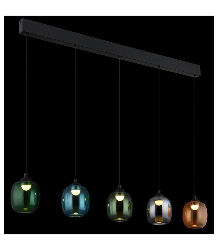 Minara Bar Pendant Ceiling Light Matt Black Glass Shade 5x LED 3000K-4