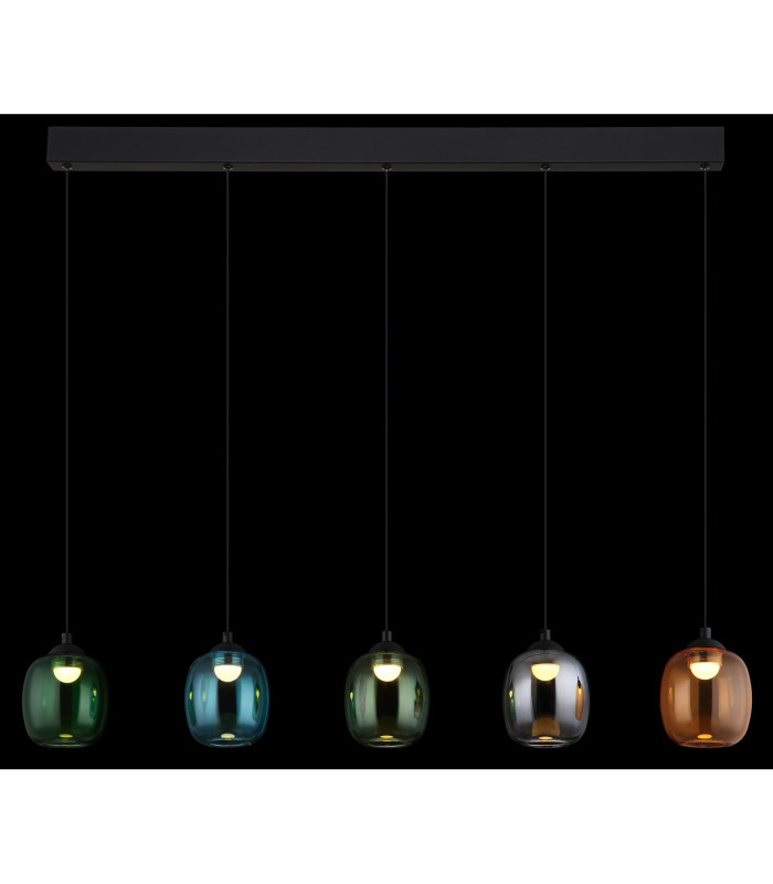 Minara Bar Pendant Ceiling Light Matt Black Glass Shade 5x LED 3000K-5