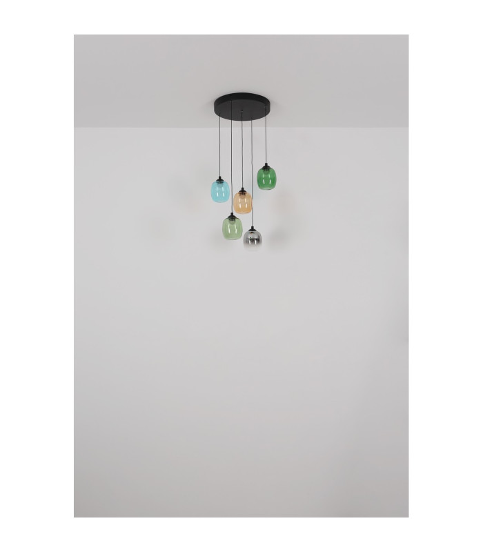 Minara Bar Pendant Ceiling Light Matt Black Glass Shade 5x LED 3000K-8