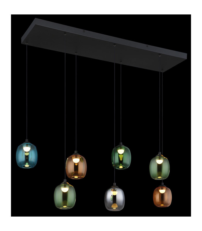 Minara Rectangle Cluster Pendant Ceiling Light Matt Black Glass Shade 6x LED 3000K-4