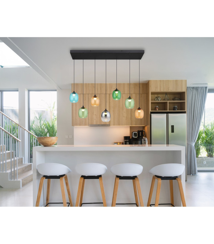 Minara Rectangle Cluster Pendant Ceiling Light Matt Black Glass Shade 6x LED 3000K-10