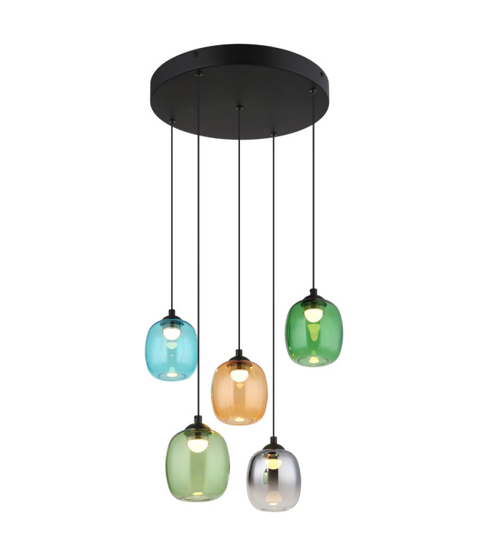 Minara Round Cluster Pendant Ceiling Light Matt Black Glass Shade 5x LED 3000K-1