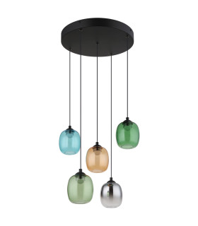Minara Round Cluster Pendant Ceiling Light Matt Black Glass Shade 5x LED 3000K-2
