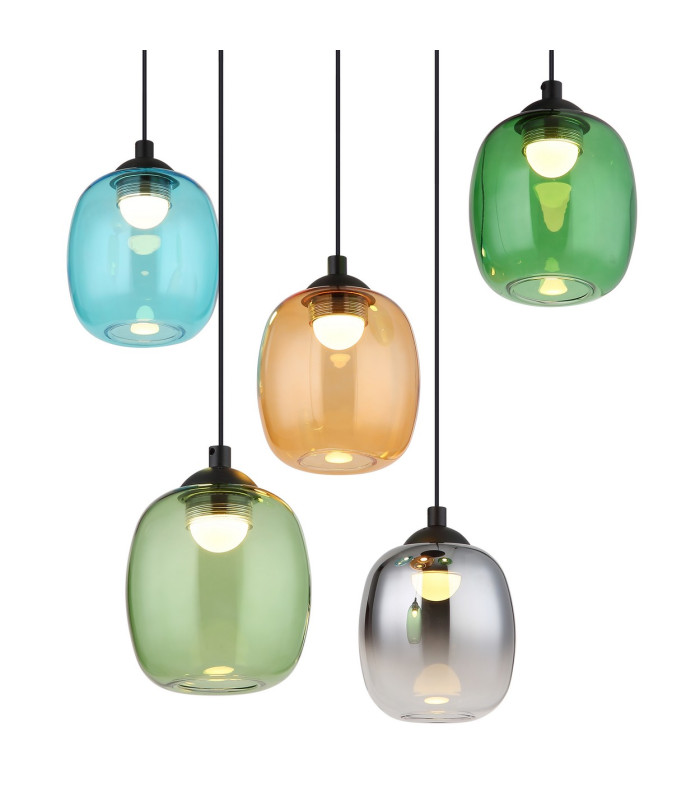 Minara Round Cluster Pendant Ceiling Light Matt Black Glass Shade 5x LED 3000K-3