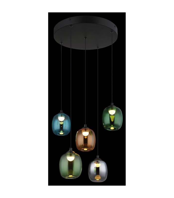 Minara Round Cluster Pendant Ceiling Light Matt Black Glass Shade 5x LED 3000K-4