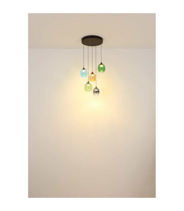 Minara Round Cluster Pendant Ceiling Light Matt Black Glass Shade 5x LED 3000K-6