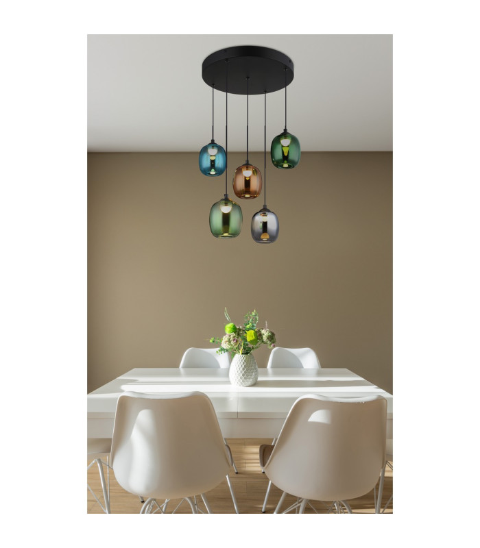 Minara Round Cluster Pendant Ceiling Light Matt Black Glass Shade 5x LED 3000K-8