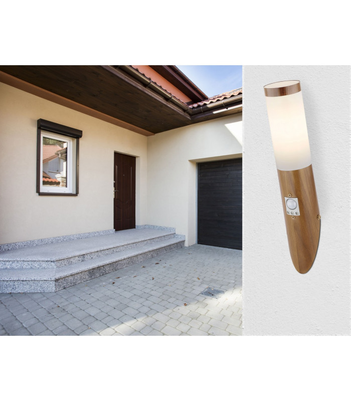 Boston PIR Outdoor Modern Wall Lamp Wood Look IP44 1x E27 Dawn Dusk Sensor-4