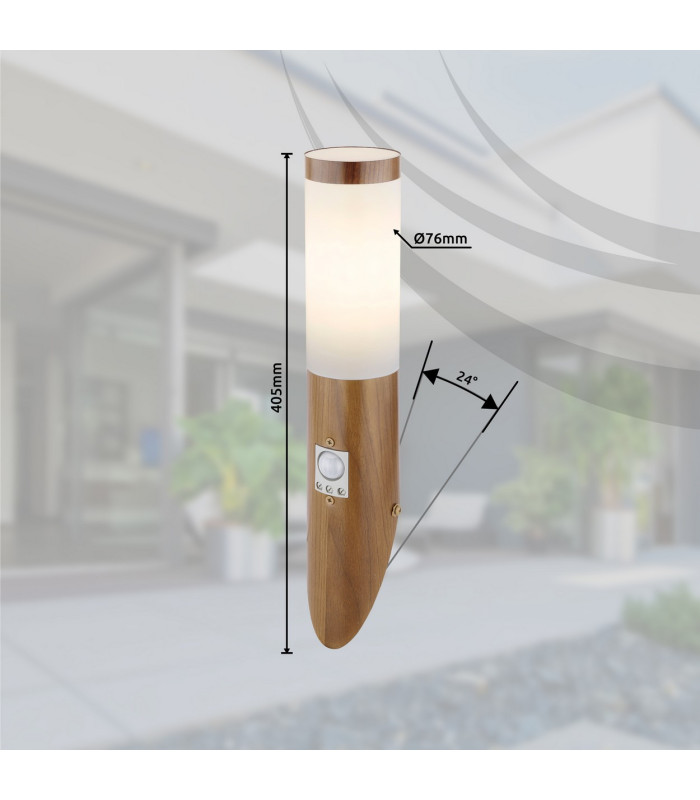 Boston PIR Outdoor Modern Wall Lamp Wood Look IP44 1x E27 Dawn Dusk Sensor-6