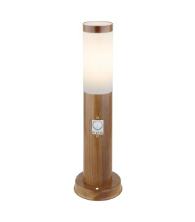 Boston PIR Outdoor Pedestal Light Wood Look IP44 1x E27 Dawn Dusk Sensor-1