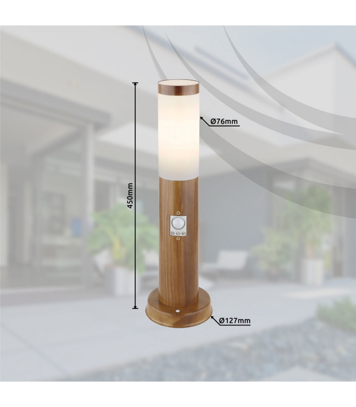 Boston PIR Outdoor Pedestal Light Wood Look IP44 1x E27 Dawn Dusk Sensor-8