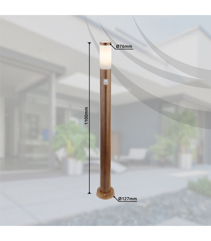 Boston PIR Outdoor Bollard Wood Look IP44 1x E27 Dawn Dusk Sensor-6