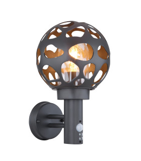 Hilario PIR Outdoor Globe Wall Lamp Anthracite IP44 1x E27 Dawn Dusk Sensor-1