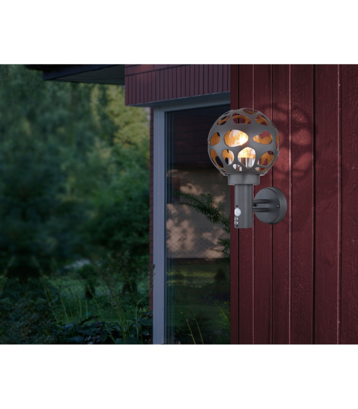 Hilario PIR Outdoor Globe Wall Lamp Anthracite IP44 1x E27 Dawn Dusk Sensor-7
