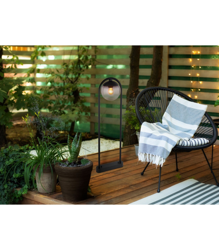 Michael Outdoor Bollard Matt Black IP44 Smoke Glass Shade 1x E27-7