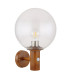 Ossy PIR Globe Wall Lights Wood Look IP44 Clear With Air Bubbles Glass Shade 1x E27 Dawn Dusk Sensor-2