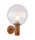 Ossy Globe Wall Lights Wood Look IP44 Clear With Air Bubbles Glass Shade 1x E27-1