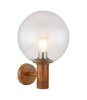 Ossy Globe Wall Lights Wood Look IP44 Clear With Air Bubbles Glass Shade 1x E27-1